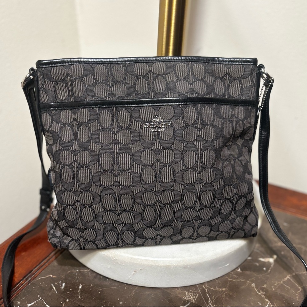 Coach Signature Black and Gray Shoulder Bag